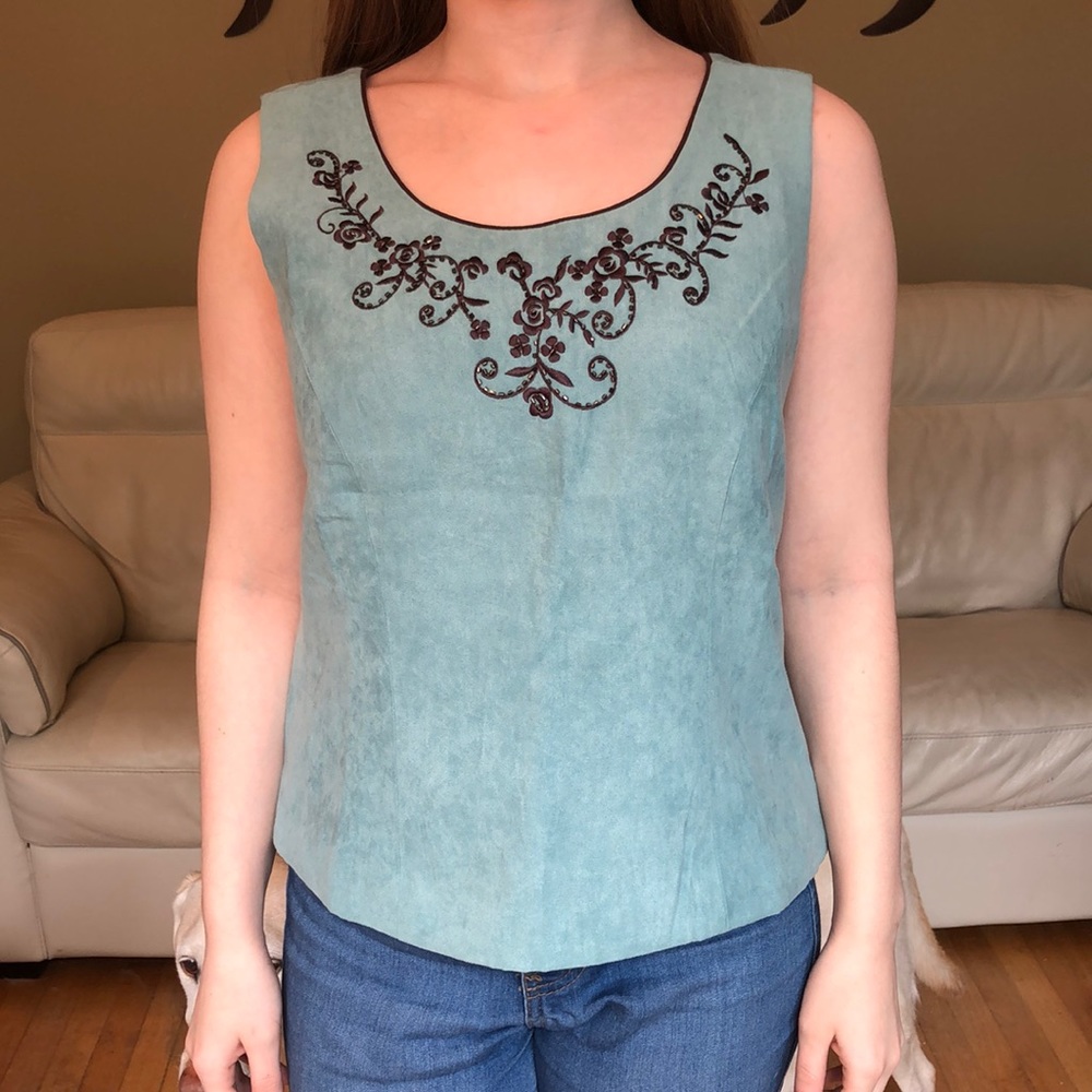 Coldwater Creek faux suede beaded top